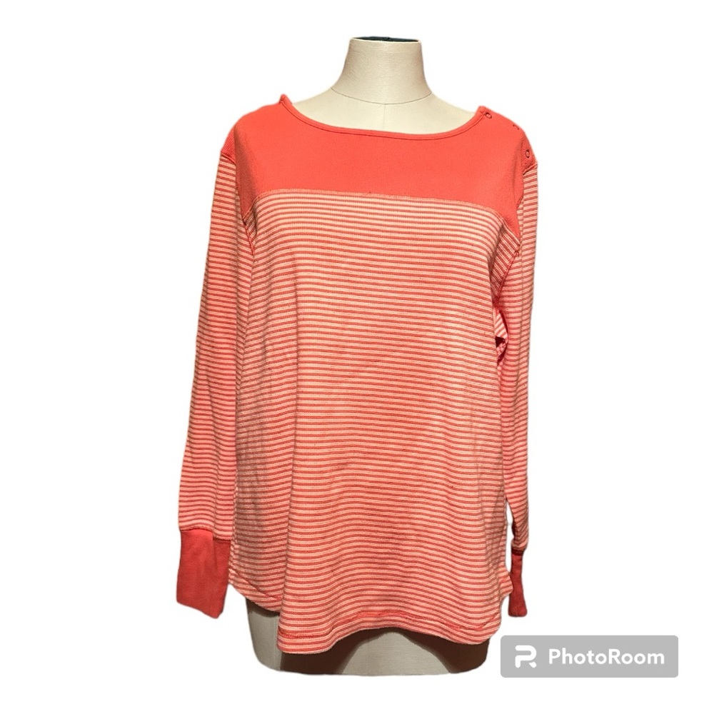 North Crest womens 1x orange/white striped long-sleeve snap bodice blouse